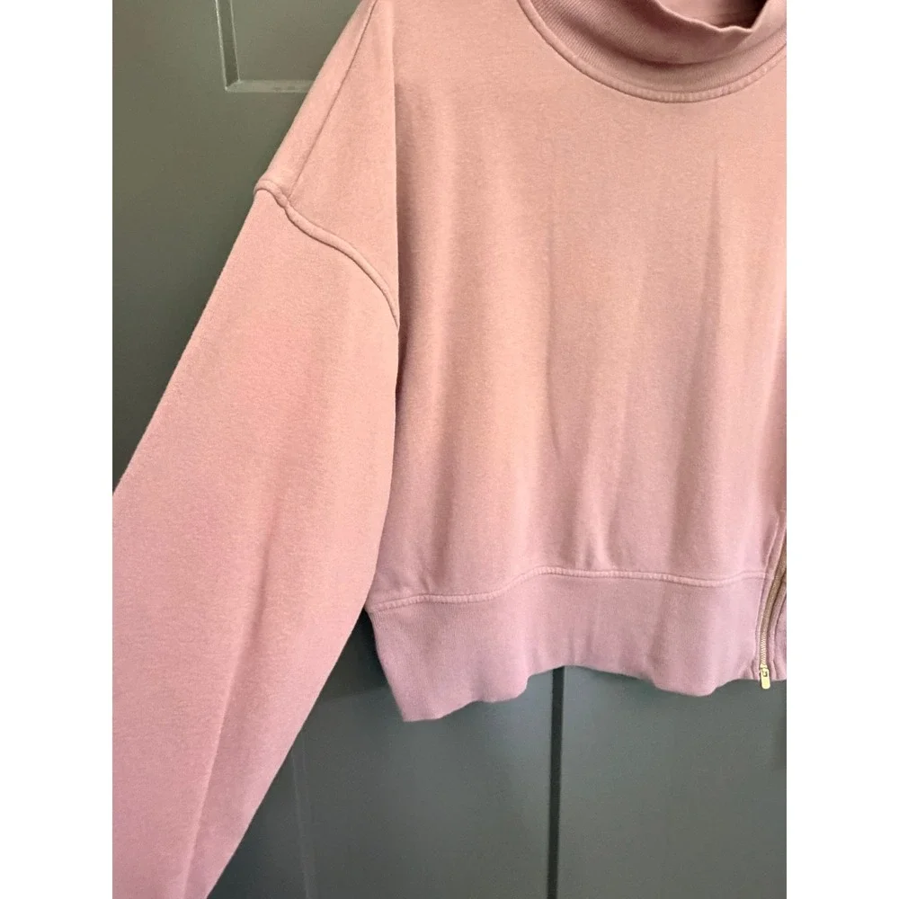 Old Navy Womens Mock Neck Side Zip Sweatshirt Dusty Rose Pink Fleece Pullover L